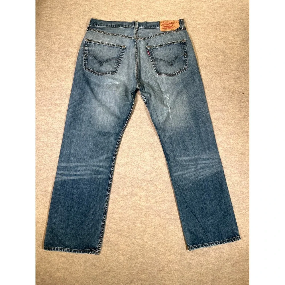 Levis 501 Jeans Mens 38x32 Blue Whiskering Denim‎ Mid Rise Straight Leg Cotton